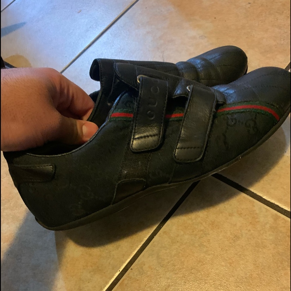Men's Gucci Leather Velcro Sneakers BLACK SHOES
